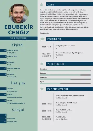 Sınıf Öğretmeni Cv Örnekleri cv indir
